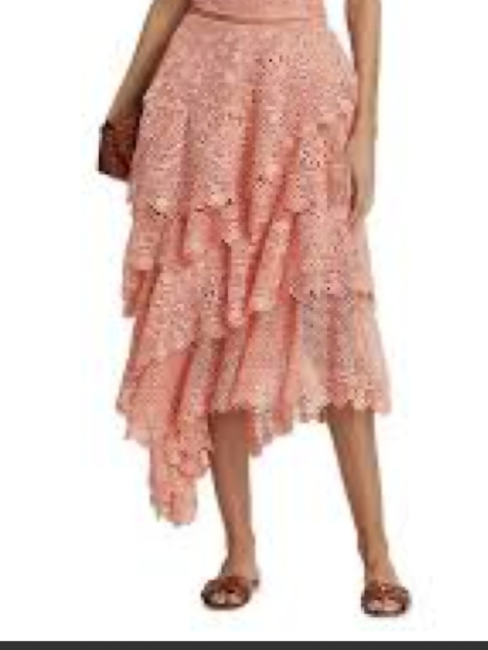 FARM Rio Tiered Asymmetric Pink Print Midi Skirt